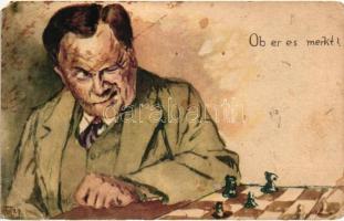 Ob er es merkt? / Chess postcard, Herkenrath Schachpostkarten Schachverlag Hans Hedewigs Nachf. Curt Ronniger Nr. 1. (EM)