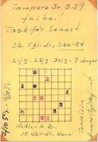 1959 Armas Björkqvist levelezési sakknagymester saját készítésű lapja ábrával / Armas Björkqvist correspondence chessmasters self-made card with chess illustration (EK)