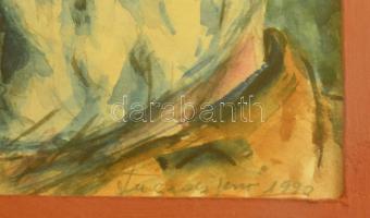 Fügedi Jenő (1935- ): Férfi portré, akvarell, papír, jelzett, paszpartuban, üvegezett fa keretben, 1...