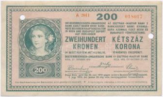 1918. 200K "A 2011" hátlap sima, lyukasztással érvénytelenítve(?) T:III Adamo K31/4