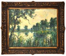 Frantisek Libal (1896-1974): Tó parti fák. Olaj, vászon, jelzett, keretben, 65×81 cm