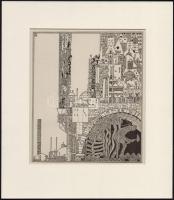 Kozma Lajos (1884-1948): Forgatag, cinkográfia, papír, jelzett a cinkográfián, paszpartuban, 20×17 cm