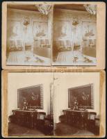 cca 1920 Térhatású - sztereó - fényképek egy kastély berendezéséről, 8 db vintage képpár, 10x7 cm, k...