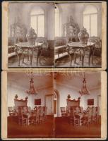 cca 1920 Térhatású - sztereó - fényképek egy kastély berendezéséről, 8 db vintage képpár, 10x7 cm, k...