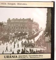 cca 1920 Katonák felvonulása Szegeden, üveglemez diapozitív képpár, 8x8 cm
