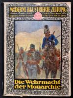1914 Die Wehrmacht der Monarchie. I. Unsere Landmacht. II. Unsere kriegsmarine. Moderne Illustrierte Zeitung. Doppelnummer 10 und 11, 15. Mai/1. Juni 1914, XIV Jahrgang. Átkötött félvászon-kötés, kissé sérült címlappal, az I. résznél a 17/18-19/20 oldalaknál a lapok sérültek, egy-két lap széle szakadozott, az átkötéskor az első résznél néhány oldal felcserélődött (8. oldaltól, 15-22, 9-14, 23-tól folytatódik a számozás.) Gazdag háborús képanyaggal illusztrálva, német nyelven./ 1914 Die Wehrmacht der Monarchie. I. Unsere Landmacht. II. Unsere kriegsmarine. Moderne Illustrierte Zeitung. Doppelnummer 10 und 11, 15. Mai/1. Juni 1914, XIV Jahrgang. With a lot of pictures about the Army of Austria-Hungary. Half-linen-binding, with re-bound binding, with misplaced pages (from 8th page, 15-22,9-14, after 23th page the continue the numbering), little bit damaged cover, two pages damaged (17/18,19/20 p.), in German language.