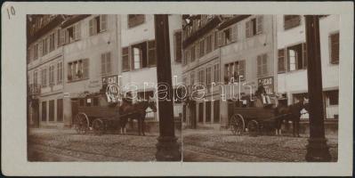 cca 1896 Strassburgi postakocsi, sztereó papírpozitív képpár, 9x18 cm
