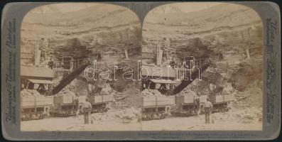 1903 Pennsylvania, külszíni bányászat, sztereó papírpozitív képpár, 9x18 cm