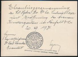 1931 Lajtaujfalu óvoda avatás díszpolgári megemlékezés. Pecséttel jelzett, aláírt fotó / 1931 Burgen...