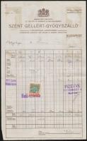 cca 1926 Bp., A Szent Gellért Gyógyszálló reklámos számlája, okmánybélyeggel