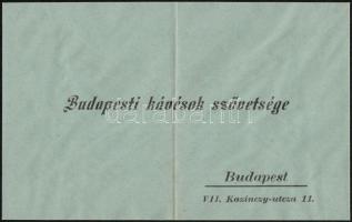 1911 A Budapesti Kávésok Szövetségének körlevele, kérdőíve és borítéka