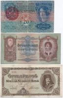 7db-os vegyes magyar korona, pengő, adópengő és forint bankjegy tétel, közte 1919. augusztus 9. 20K ...