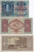 7db-os vegyes magyar korona, pengő, adópengő és forint bankjegy tétel, közte 1919. augusztus 9. 20K ...