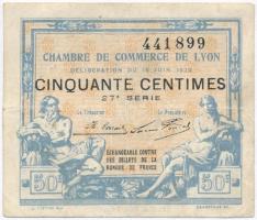 Franciaország / Lyoni Kereskedelmi Kamara 1922. 50c T:III- tűly. France / Chambre de Commerce de Lyon 1922. 50 Centimes C:VG needle holes