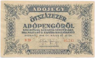 1946. 500.000AP "amelyekNEK", vízjeles papíron, sorszámozott T:III,III- kis szakadás