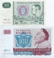 Svédország 1975. 10K + 1982. 100K T:II-,III Sweden 1975. 10 Kronor + 1982. 100 Kronor C:VF,F