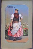 77 db RÉGI magyar folklór motívumlap és hortobágyi képeslap kis méretű albumban / 77 pre-1945 Hungar...