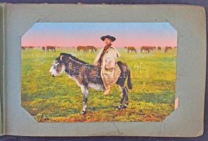 77 db RÉGI magyar folklór motívumlap és hortobágyi képeslap kis méretű albumban / 77 pre-1945 Hungar...