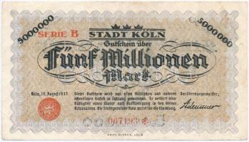 Németország / Weimari Köztársaság / Köln 1923. 5.000.000M szükségpénz T:II,II- Germany / Weimar Republic / Köln 1923. 5.000.000 Mark necessity note C:XF,VF