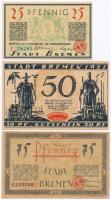 Németország / Weimari Köztársaság / Bréma 1921. 25pf + 50pf + 75pf városi pénzek T:I,I- kis fo. Germany / Weimar Republic / Bremen 1921. 25 Pfennig + 50 Pfennig + 75 Pfennig city notes C:UNC,AU small spot