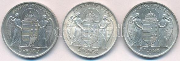 1939. 5P Ag "Horthy balra" (3x) T:1-,2
