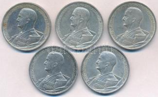 1939. 5P Ag "Horthy balra" (5x) T:1-,2 patina