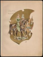 1890 Louis Vallet (1856-1940 Lovakat és főként katonákat ábrázoló 5 db színes fametszet. / Wood engravings of horses and mainly soldiers. Paper size 26x34 cm