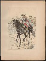 1890 Louis Vallet (1856-1940 Lovakat és főként katonákat ábrázoló 5 db színes fametszet. / Wood engr...