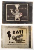 cca 1947 Fekete György (1904-1990) budapesti fényképész reklámgrafikái különféle szolgáltatásokról, termékekről, 13 db mozikban vetíthető üveglemez diapozitív üveglemez, 6x4 cm és 8x8 cm között