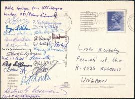1981 A Nemzetközi Levelezési Sakkszövetség (ICCF) londoni kongresszusa résztvevőinek, köztük levelezési világbajnokok aláírásai Londonból küldött képeslapon