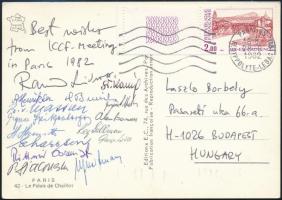 1982 A Nemzetközi Levelezési Sakkszövetség (ICCF) párizsi kongresszusa résztvevőinek, köztük levelezési világbajnokok aláírásai Párizsból küldött képeslapon