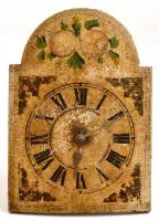 Schwarzwaldi fali óra, részben kézzel festett számlappal, hiánytalan, működik, 23×16 cm
