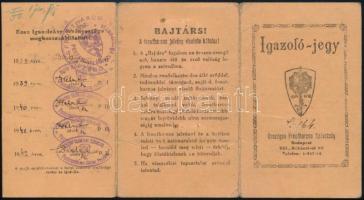 1938 Az Országos Frontharcos Szövetség kitöltött igazolójegye fénykép nélkül