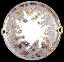 Zsolnay mokkás csésze ( 3 db) és jelzés nélküli tálca cukortartó, kézzel festett, jelzett (csak a Zs...