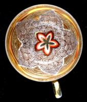 Zsolnay mokkás csésze ( 3 db) és jelzés nélküli tálca cukortartó, kézzel festett, jelzett (csak a Zs...