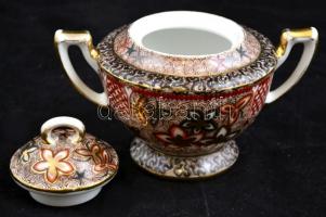Zsolnay mokkás csésze ( 3 db) és jelzés nélküli tálca cukortartó, kézzel festett, jelzett (csak a Zs...