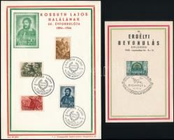 1940-44 Széchenyi, Kossuth és Erdély emléklapok alkalmi bélyegzésekkel
