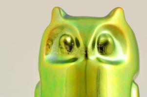 Zsolnay bagoly, eozin mázas, jelzett, hibátlan, m: 17,5 cm