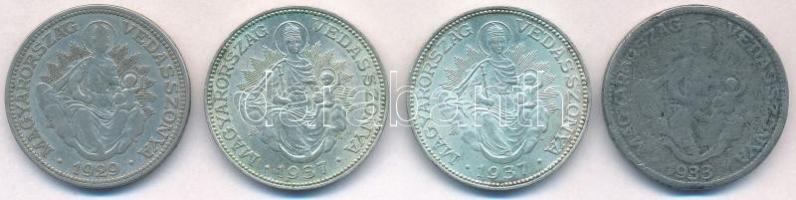 1929. 2P Ag + 1937. 2P Ag (2x) + 1933. 2P fém hamisítvány, nem mágneses T:2-3 patina