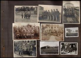 cca 1940 Katonai csoportképek különböző helyszíneken, albumlapra ragasztva, 9 db, 5x6 és 9x13 cm közötti méretekben