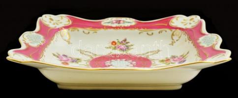 Hollóházi virág mintás tál, kézzel festett, jelzett, hibátlan, 30×30 cm