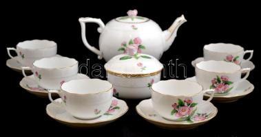 Herendi virág mintás hiányos teás készlet, kézzel festett, jelzett, hibátlan