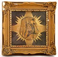 Jézus és Mária Festett gipsz falikép ( 2 db), üvegezett sérült keretben, 23×26 cm (2×)