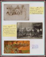 1917 A szegedi 5 népfelkelő gyalogezred II. hadtápzászlóaljának katonái. 2 db érdekes eredeti fotó és egy számolócédula tablón.