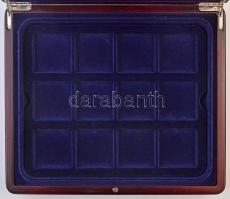 Mágneszáras, fa díszdoboz, 12 férőhellyel a klf éremsorozatok, illetve az érmek tanúsítványainak szá...