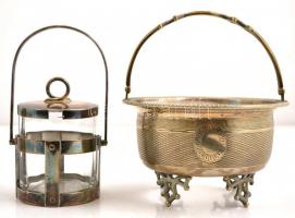 Régi alpakka és réz tárgyak: több jelzett (Berndorf, Hacker), tálkák, kínálókosár, tartók, stb, össz...