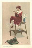 6 db régi olasz művészlap Bompard aláírásával / 6 pre-1945 Italian art postcards with the signature ...