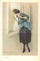 6 db régi olasz művészlap Bompard aláírásával / 6 pre-1945 Italian art postcards with the signature ...