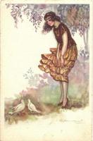 6 db régi olasz művészlap Bompard aláírásával / 6 pre-1945 Italian art postcards with the signature ...