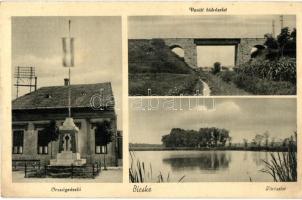 17 db régi városképes lap országzászlóval, Hősök szobrával, emlékmű / 17 pre-1945 town-view postcard...